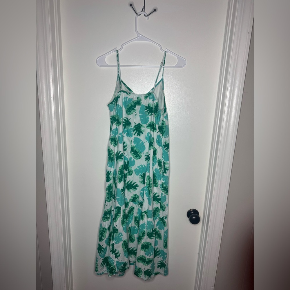 J Crew Tropical Leaf Pattern Spaghetti Strap Tier… - image 1